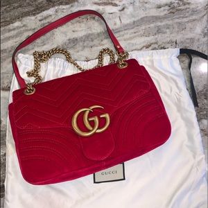 Gucci Red Velvet Large GG Marmont Bag